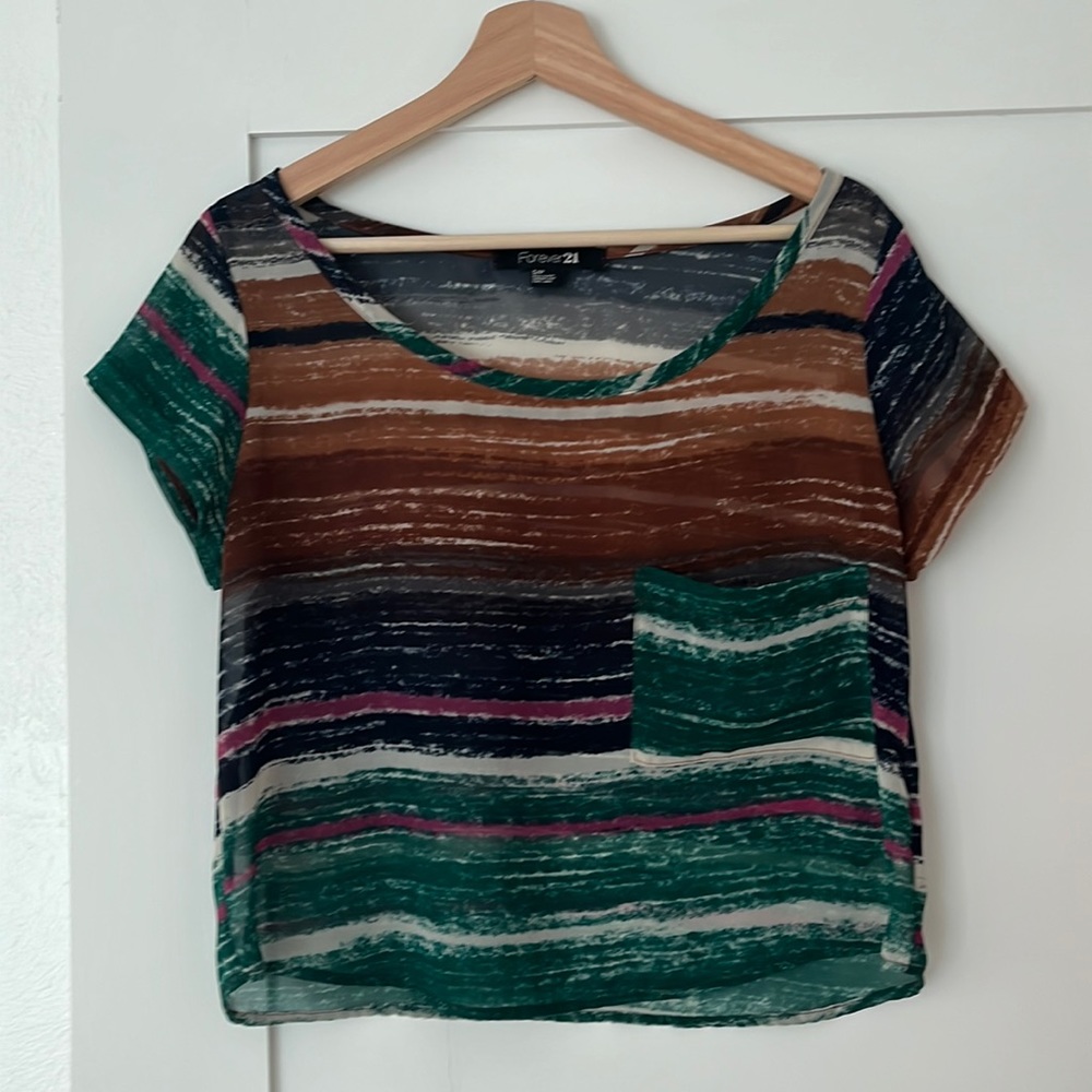 Forever21 Slightly Cropped Pocket Top, Sheer Patterned